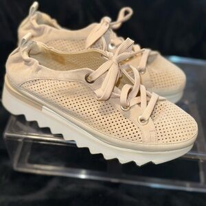 Softwaves Cream Platform Sneakers with Breathable Knit Upper